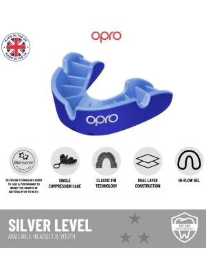 Opro Silver Match Level Gumshield (10yrs - Adult) - Blue